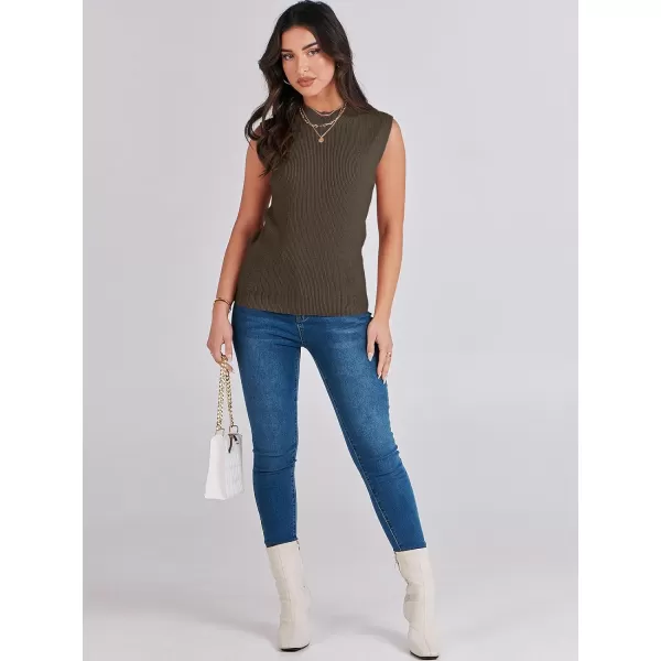 imageANRABESS Womens Mock Neck Knit Sweater Vest Casual Sleeveless Summer Trendy Ribbed Pullover Tank TopsBrown