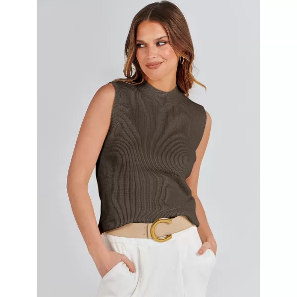 imageANRABESS Womens Mock Neck Knit Sweater Vest Casual Sleeveless Summer Trendy Ribbed Pullover Tank TopsBrown