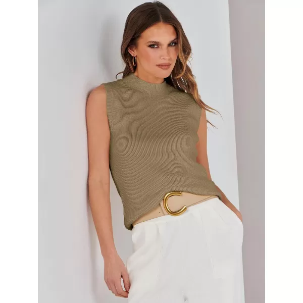 imageANRABESS Womens Mock Neck Knit Sweater Vest Casual Sleeveless Summer Trendy Ribbed Pullover Tank TopsCamel