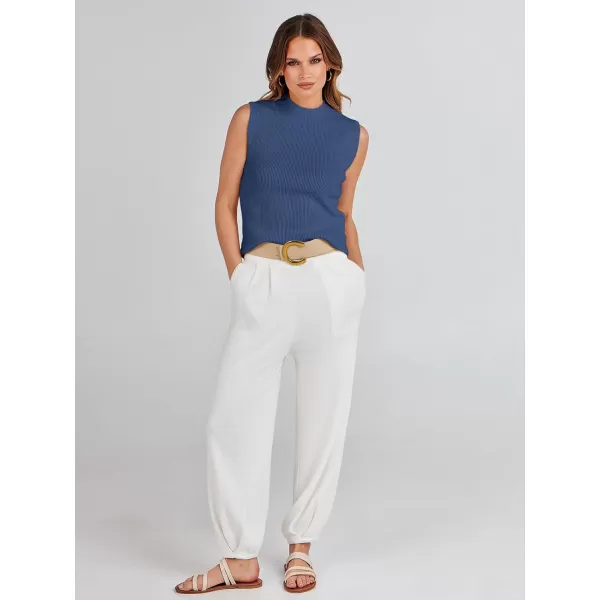 imageANRABESS Womens Mock Neck Knit Sweater Vest Casual Sleeveless Summer Trendy Ribbed Pullover Tank TopsDeep Blue