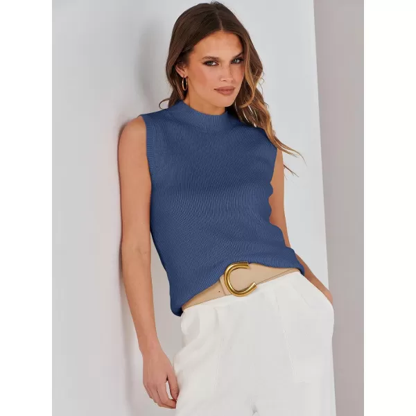 imageANRABESS Womens Mock Neck Knit Sweater Vest Casual Sleeveless Summer Trendy Ribbed Pullover Tank TopsDeep Blue