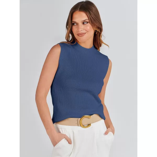 imageANRABESS Womens Mock Neck Knit Sweater Vest Casual Sleeveless Summer Trendy Ribbed Pullover Tank TopsDeep Blue
