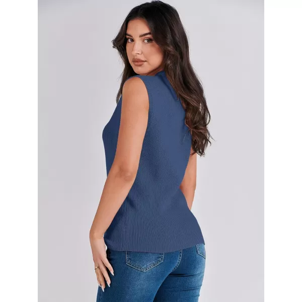 imageANRABESS Womens Mock Neck Knit Sweater Vest Casual Sleeveless Summer Trendy Ribbed Pullover Tank TopsDeep Blue