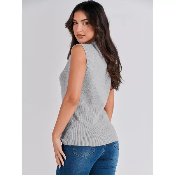 imageANRABESS Womens Mock Neck Knit Sweater Vest Casual Sleeveless Summer Trendy Ribbed Pullover Tank TopsGrey