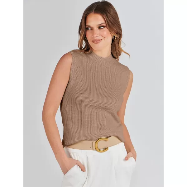 imageANRABESS Womens Mock Neck Knit Sweater Vest Casual Sleeveless Summer Trendy Ribbed Pullover Tank TopsKhaki