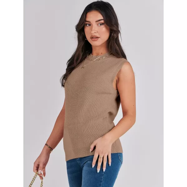 imageANRABESS Womens Mock Neck Knit Sweater Vest Casual Sleeveless Summer Trendy Ribbed Pullover Tank TopsKhaki