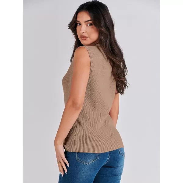 imageANRABESS Womens Mock Neck Knit Sweater Vest Casual Sleeveless Summer Trendy Ribbed Pullover Tank TopsKhaki