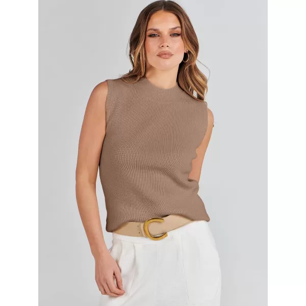 imageANRABESS Womens Mock Neck Knit Sweater Vest Casual Sleeveless Summer Trendy Ribbed Pullover Tank TopsKhaki