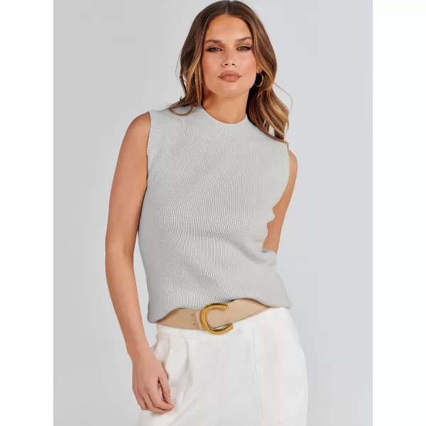 imageANRABESS Womens Mock Neck Knit Sweater Vest Casual Sleeveless Summer Trendy Ribbed Pullover Tank TopsLight Mint Green
