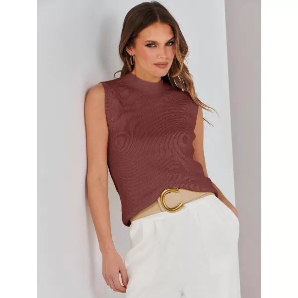 imageANRABESS Womens Mock Neck Knit Sweater Vest Casual Sleeveless Summer Trendy Ribbed Pullover Tank TopsMaroon