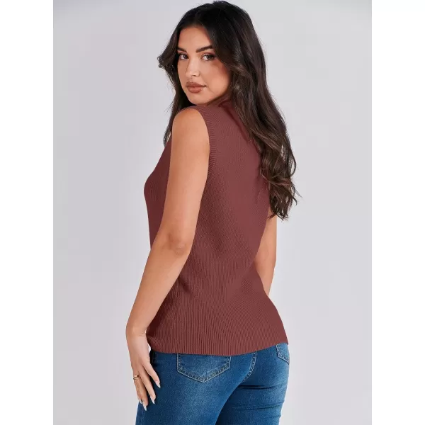 imageANRABESS Womens Mock Neck Knit Sweater Vest Casual Sleeveless Summer Trendy Ribbed Pullover Tank TopsMaroon
