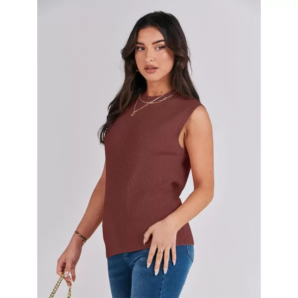 imageANRABESS Womens Mock Neck Knit Sweater Vest Casual Sleeveless Summer Trendy Ribbed Pullover Tank TopsMaroon