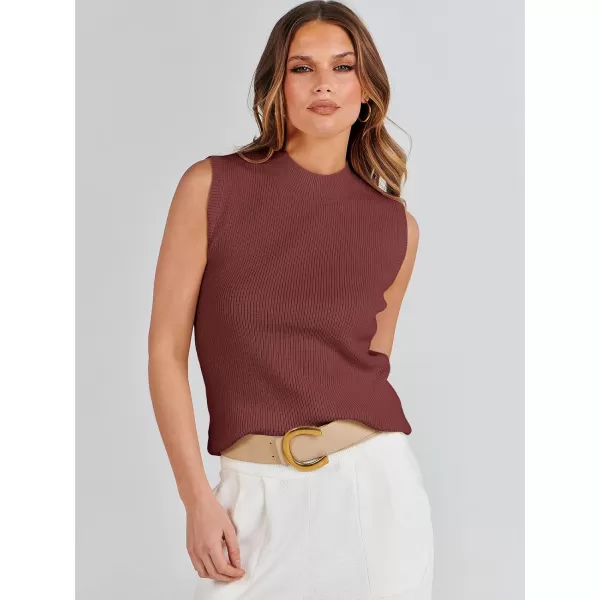 imageANRABESS Womens Mock Neck Knit Sweater Vest Casual Sleeveless Summer Trendy Ribbed Pullover Tank TopsMaroon