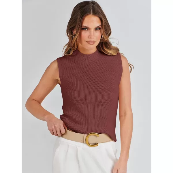 imageANRABESS Womens Mock Neck Knit Sweater Vest Casual Sleeveless Summer Trendy Ribbed Pullover Tank TopsMaroon