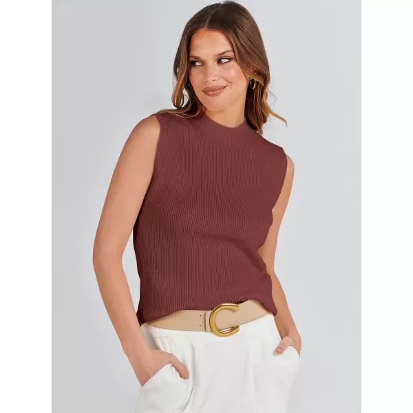 imageANRABESS Womens Mock Neck Knit Sweater Vest Casual Sleeveless Summer Trendy Ribbed Pullover Tank TopsMaroon