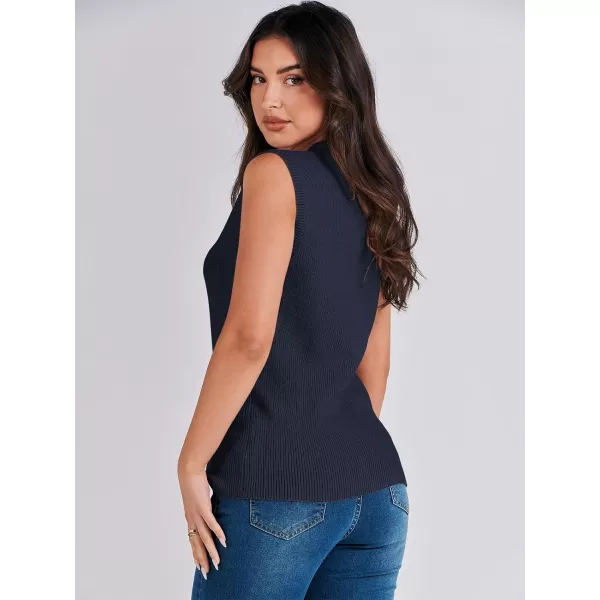 imageANRABESS Womens Mock Neck Knit Sweater Vest Casual Sleeveless Summer Trendy Ribbed Pullover Tank TopsNavy Blue