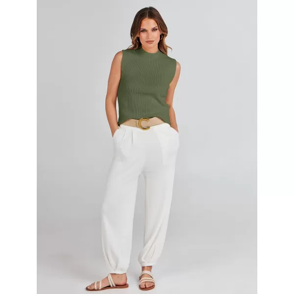 imageANRABESS Womens Mock Neck Knit Sweater Vest Casual Sleeveless Summer Trendy Ribbed Pullover Tank TopsOlive
