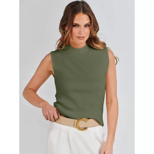 imageANRABESS Womens Mock Neck Knit Sweater Vest Casual Sleeveless Summer Trendy Ribbed Pullover Tank TopsOlive