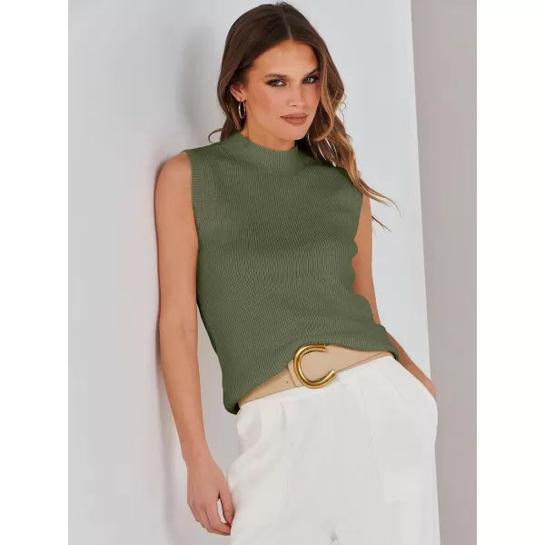 imageANRABESS Womens Mock Neck Knit Sweater Vest Casual Sleeveless Summer Trendy Ribbed Pullover Tank TopsOlive