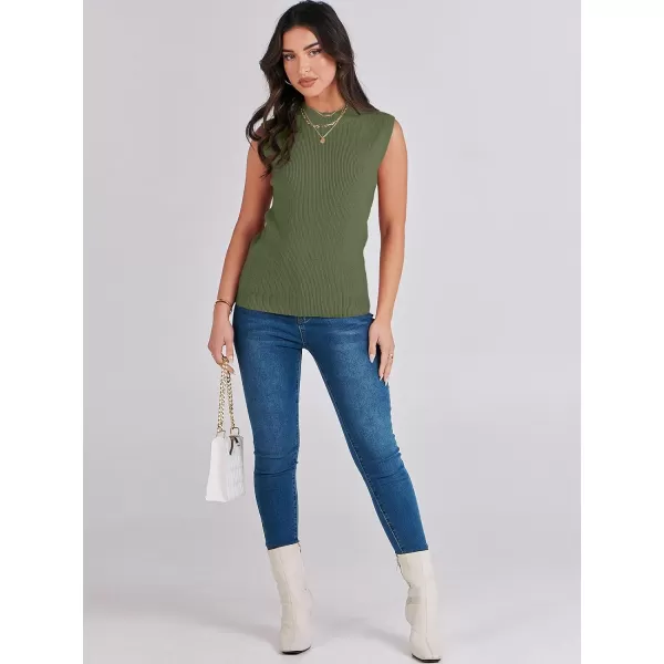 imageANRABESS Womens Mock Neck Knit Sweater Vest Casual Sleeveless Summer Trendy Ribbed Pullover Tank TopsOlive