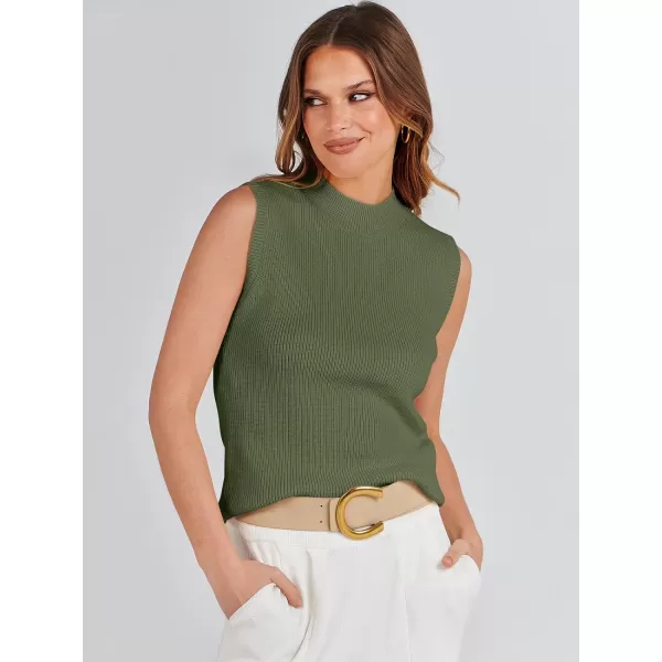 imageANRABESS Womens Mock Neck Knit Sweater Vest Casual Sleeveless Summer Trendy Ribbed Pullover Tank TopsOlive