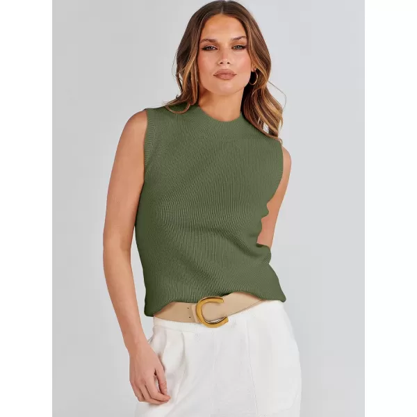 imageANRABESS Womens Mock Neck Knit Sweater Vest Casual Sleeveless Summer Trendy Ribbed Pullover Tank TopsOlive