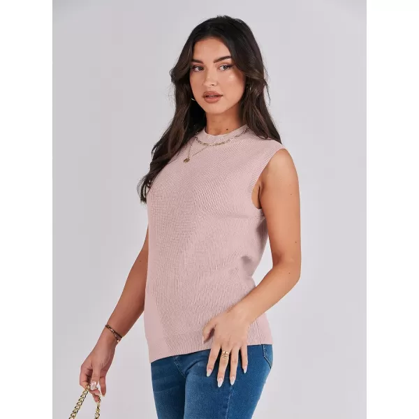 imageANRABESS Womens Mock Neck Knit Sweater Vest Casual Sleeveless Summer Trendy Ribbed Pullover Tank TopsPink