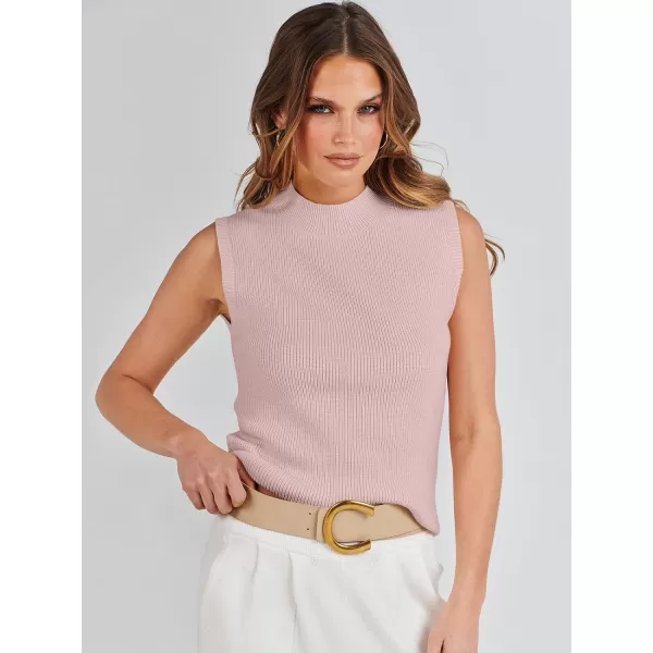 imageANRABESS Womens Mock Neck Knit Sweater Vest Casual Sleeveless Summer Trendy Ribbed Pullover Tank TopsPink