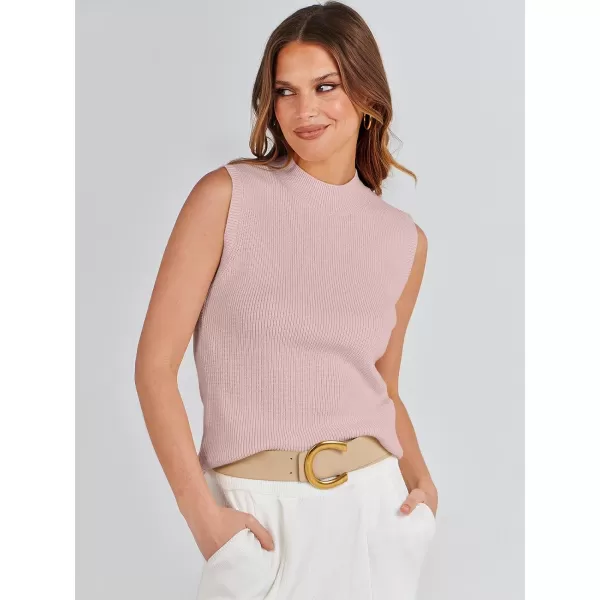 imageANRABESS Womens Mock Neck Knit Sweater Vest Casual Sleeveless Summer Trendy Ribbed Pullover Tank TopsPink