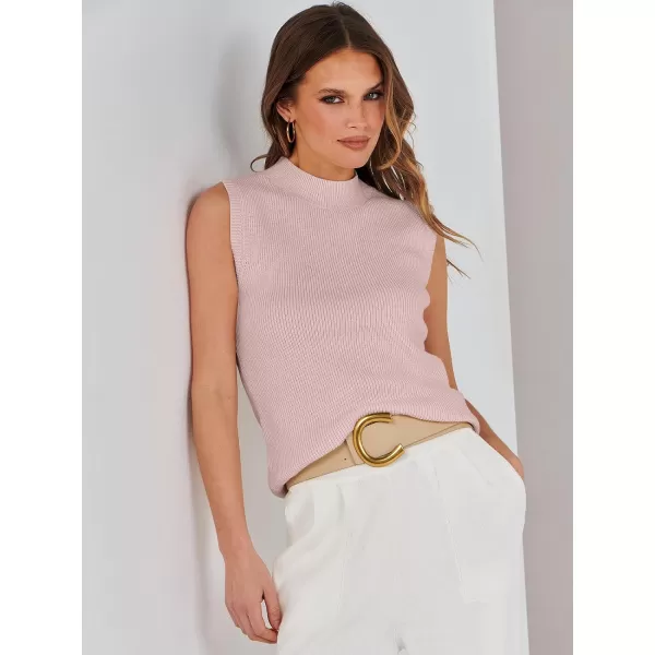 imageANRABESS Womens Mock Neck Knit Sweater Vest Casual Sleeveless Summer Trendy Ribbed Pullover Tank TopsPink