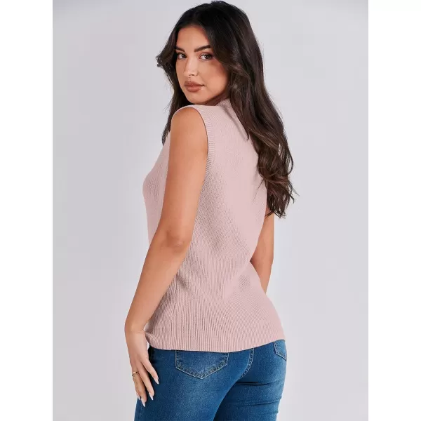 imageANRABESS Womens Mock Neck Knit Sweater Vest Casual Sleeveless Summer Trendy Ribbed Pullover Tank TopsPink