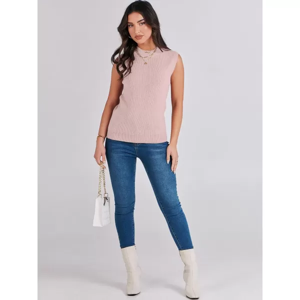 imageANRABESS Womens Mock Neck Knit Sweater Vest Casual Sleeveless Summer Trendy Ribbed Pullover Tank TopsPink