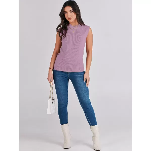 imageANRABESS Womens Mock Neck Knit Sweater Vest Casual Sleeveless Summer Trendy Ribbed Pullover Tank TopsPurple