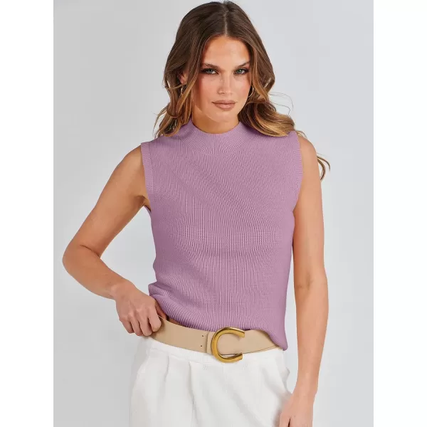imageANRABESS Womens Mock Neck Knit Sweater Vest Casual Sleeveless Summer Trendy Ribbed Pullover Tank TopsPurple