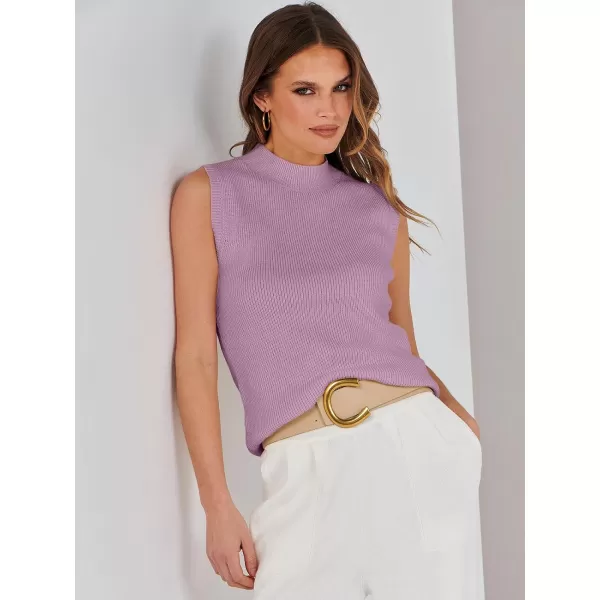 imageANRABESS Womens Mock Neck Knit Sweater Vest Casual Sleeveless Summer Trendy Ribbed Pullover Tank TopsPurple