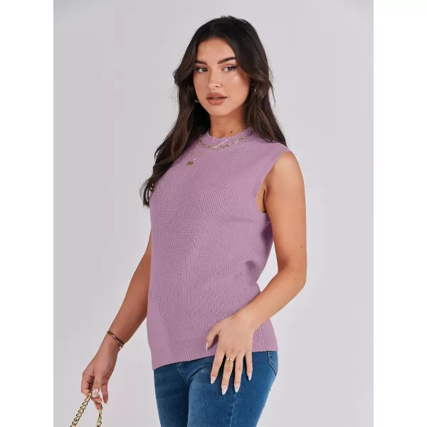 imageANRABESS Womens Mock Neck Knit Sweater Vest Casual Sleeveless Summer Trendy Ribbed Pullover Tank TopsPurple