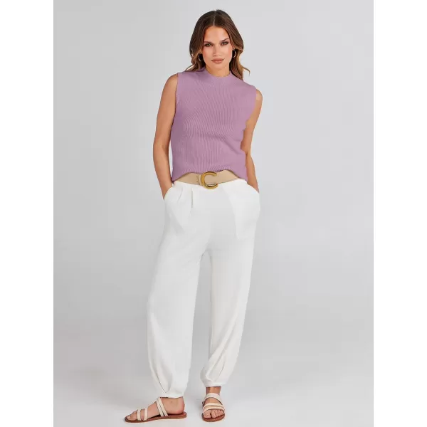 imageANRABESS Womens Mock Neck Knit Sweater Vest Casual Sleeveless Summer Trendy Ribbed Pullover Tank TopsPurple