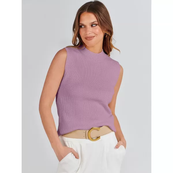 imageANRABESS Womens Mock Neck Knit Sweater Vest Casual Sleeveless Summer Trendy Ribbed Pullover Tank TopsPurple