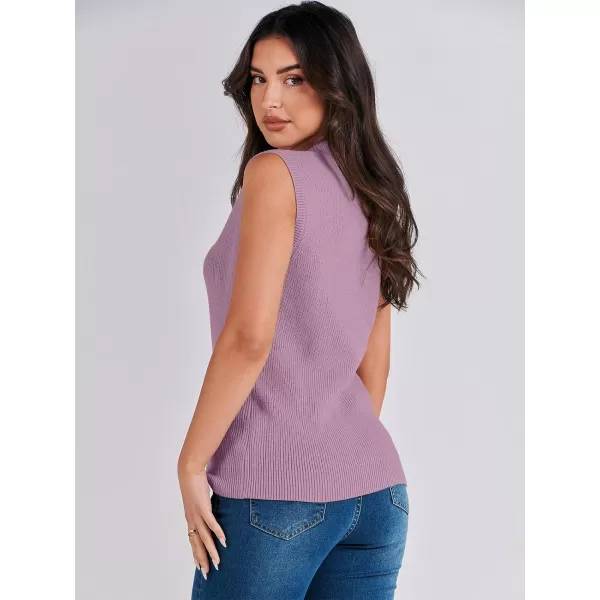 imageANRABESS Womens Mock Neck Knit Sweater Vest Casual Sleeveless Summer Trendy Ribbed Pullover Tank TopsPurple