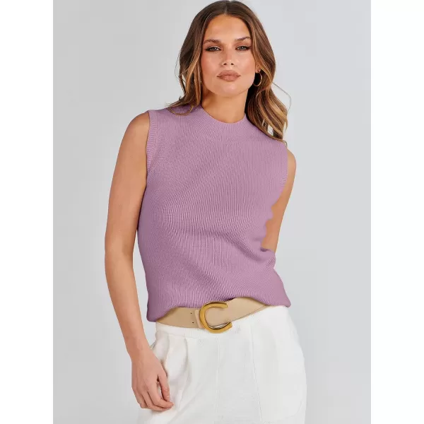 imageANRABESS Womens Mock Neck Knit Sweater Vest Casual Sleeveless Summer Trendy Ribbed Pullover Tank TopsPurple