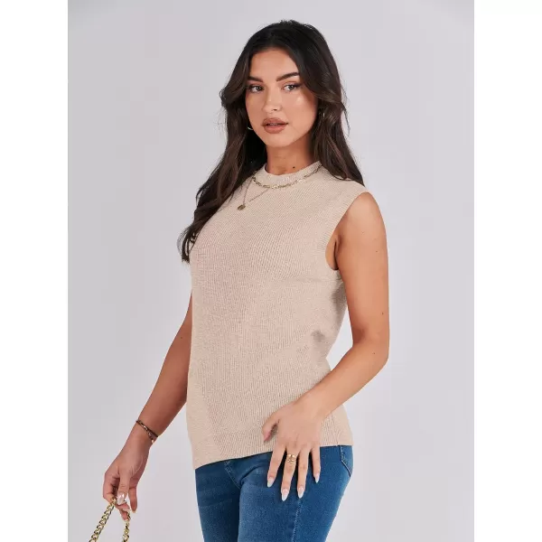 imageANRABESS Womens Mock Neck Knit Sweater Vest Casual Sleeveless Summer Trendy Ribbed Pullover Tank TopsRed Apricot