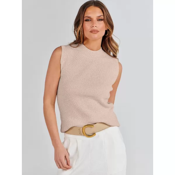 imageANRABESS Womens Mock Neck Knit Sweater Vest Casual Sleeveless Summer Trendy Ribbed Pullover Tank TopsRed Apricot