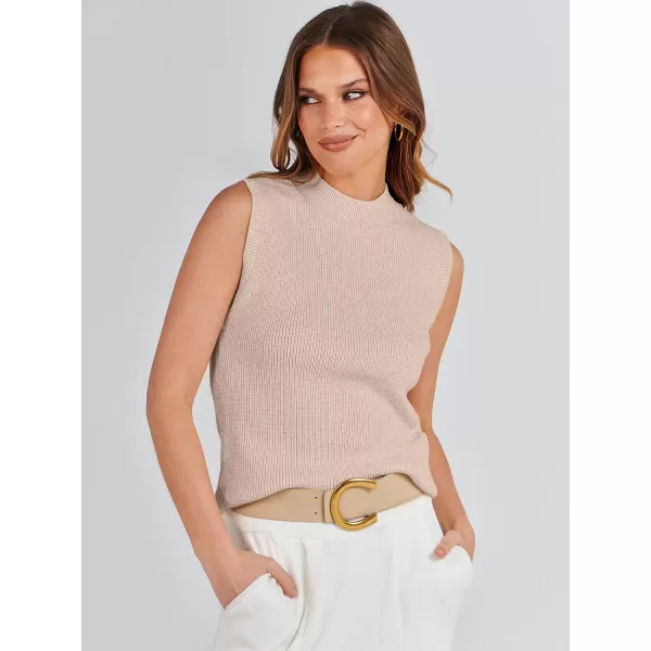 imageANRABESS Womens Mock Neck Knit Sweater Vest Casual Sleeveless Summer Trendy Ribbed Pullover Tank TopsRed Apricot
