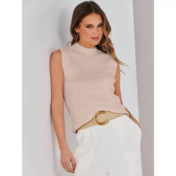 imageANRABESS Womens Mock Neck Knit Sweater Vest Casual Sleeveless Summer Trendy Ribbed Pullover Tank TopsRed Apricot
