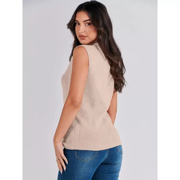 imageANRABESS Womens Mock Neck Knit Sweater Vest Casual Sleeveless Summer Trendy Ribbed Pullover Tank TopsRed Apricot