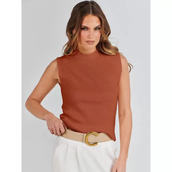 imageANRABESS Womens Mock Neck Knit Sweater Vest Casual Sleeveless Summer Trendy Ribbed Pullover Tank TopsRust