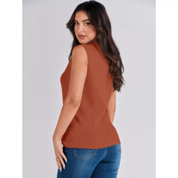imageANRABESS Womens Mock Neck Knit Sweater Vest Casual Sleeveless Summer Trendy Ribbed Pullover Tank TopsRust
