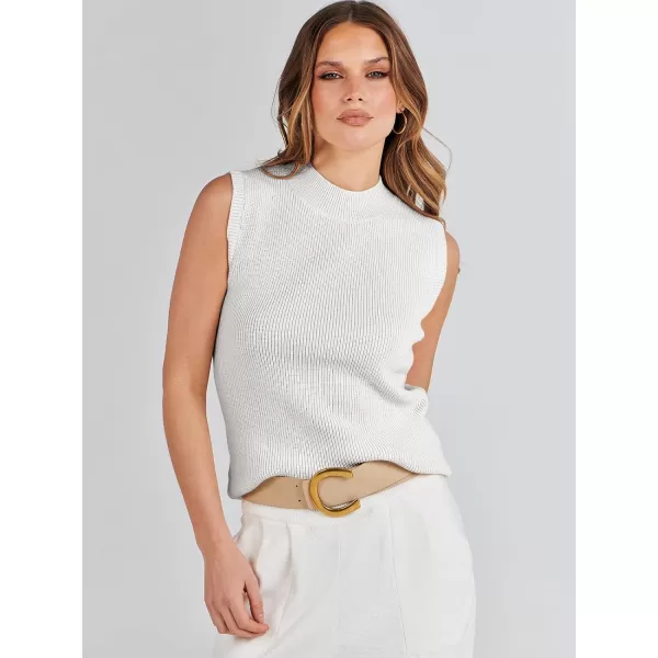 imageANRABESS Womens Mock Neck Knit Sweater Vest Casual Sleeveless Summer Trendy Ribbed Pullover Tank TopsWhite