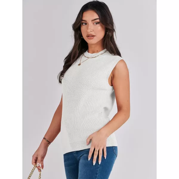 imageANRABESS Womens Mock Neck Knit Sweater Vest Casual Sleeveless Summer Trendy Ribbed Pullover Tank TopsWhite