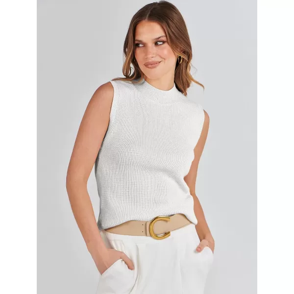 imageANRABESS Womens Mock Neck Knit Sweater Vest Casual Sleeveless Summer Trendy Ribbed Pullover Tank TopsWhite